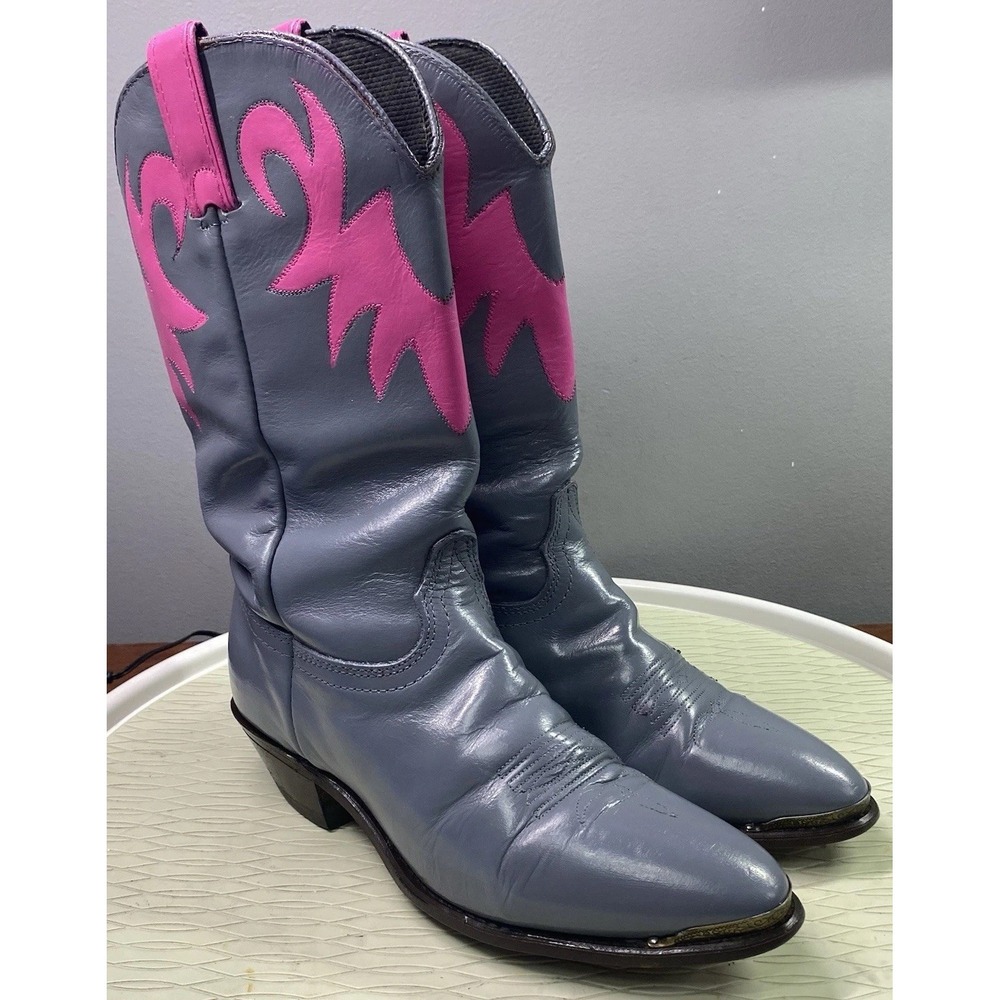 Durango Womens‎ Leather Original Cowboy Boots Gray/Pink Cowgirl Sz.8M See Desc